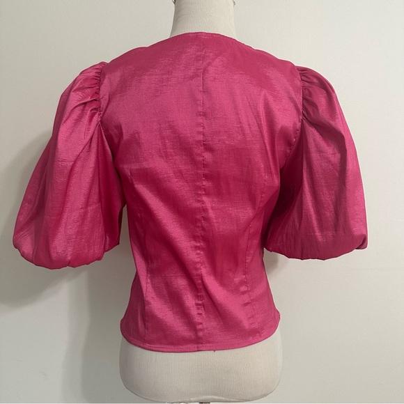 Lovers Friends Bene Top Pink Puff Princess Sleeve Barbie Shiny Twist Blouse - Picture 7 of 8